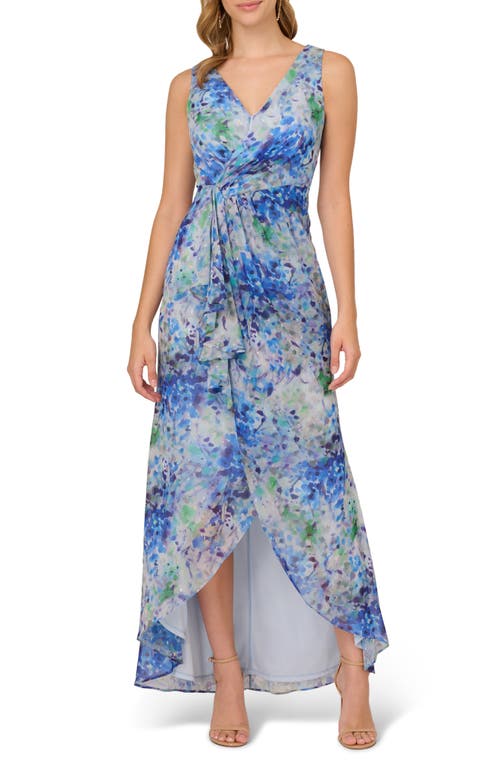 Women's Floral-Print Short Sleeve Column Gown