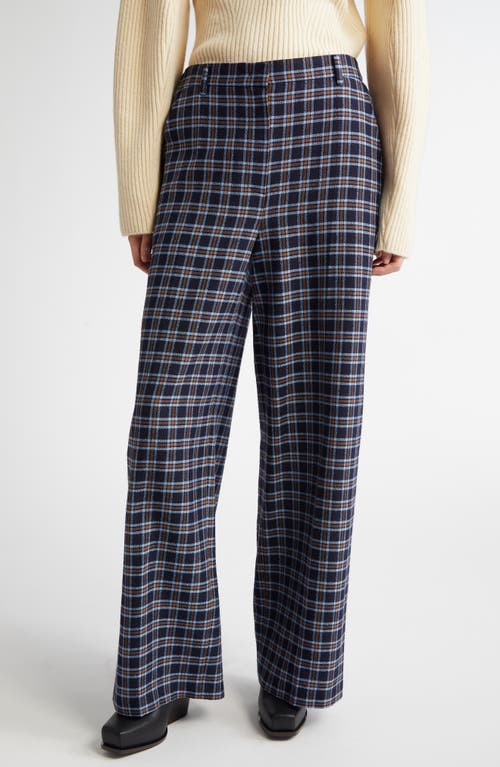 EENK Zilvine Relaxed Fit Plaid Wool Blend Pants in Navy 