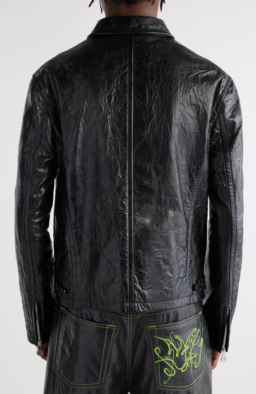 Shop Acne Studios Crinkled Lambskin Leather Jacket In Black