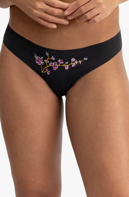 Better Briefs Embroidered Thong in Tap Shoe Black