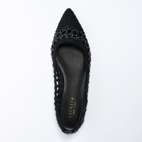 Shop Cecelia New York Brie  Woven Point Toe Ballet Flat In Black Suede