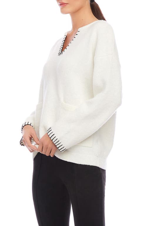 Shop Fifteen Twenty Blanket Stitch V-neck Sweater In Cream