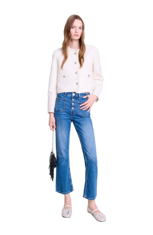 Maje Womens Cropped Tweed Jacket Blanc In Ecru