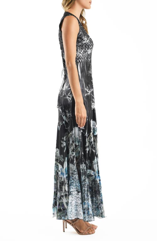 Komarov Lace-up Back Maxi Dress In Hydrangea Border