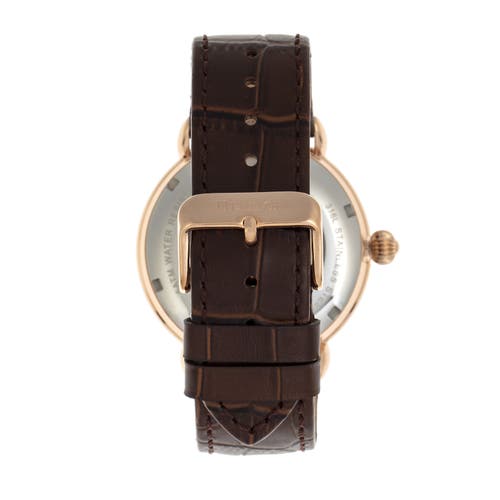 Heritor Automatic Men's Black / Rose Gold Mattias Semi-skeleton Leather-band Watch With Date - Black, Rose Gold In Rose Gold/black