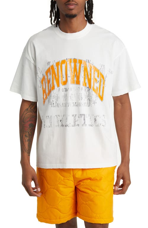 Renowned Distressed Logo Graphic T-Shirt in White