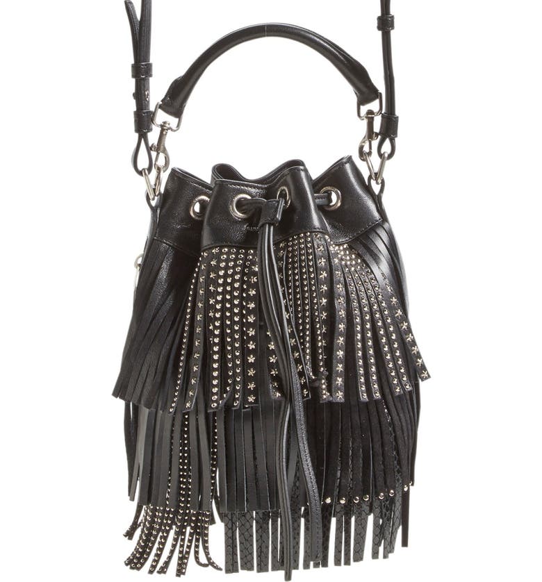 Saint Laurent 'Small Emmanuelle' Studded Fringe Bucket Bag | Nordstrom