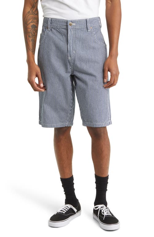 Dickies Hickory Stripe Cotton Canvas Carpenter Shorts In Ecru/airforce Blue