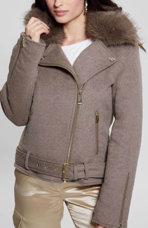 GUESS GUESS NANCY MOTO JACKET WITH REMOVABLE FAUX FUR COLLAR