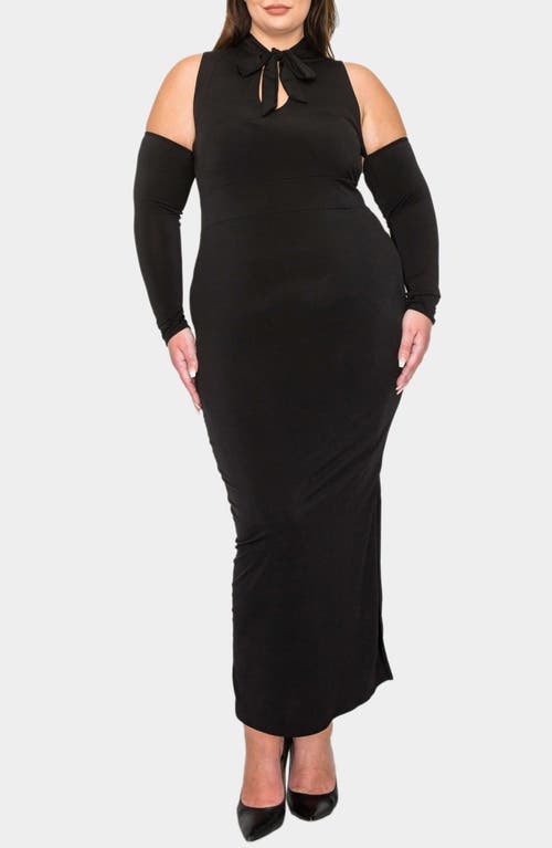 L I V D Fatale Tie Neck Cold Shoulder Long Sleeve Dress In Black