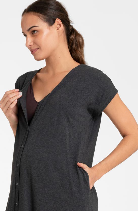 Seraphine Hospital Bag Maternity/nursing Labor Nightgown In Charcoal