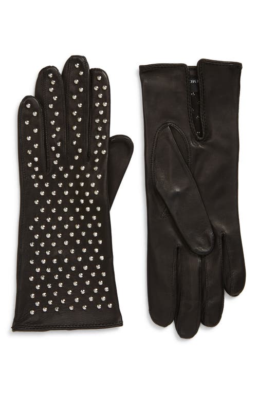 Kelly Studded Leather Gloves in Black