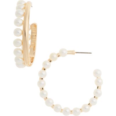 Tory Burch Pearl Fringe Hoop Earrings