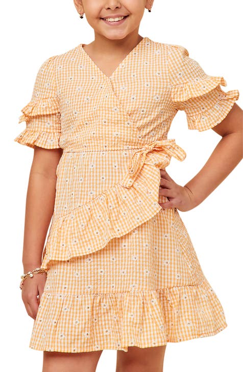 Kids' Seersucker Ruffle Sleeve Dress (Big Kid)