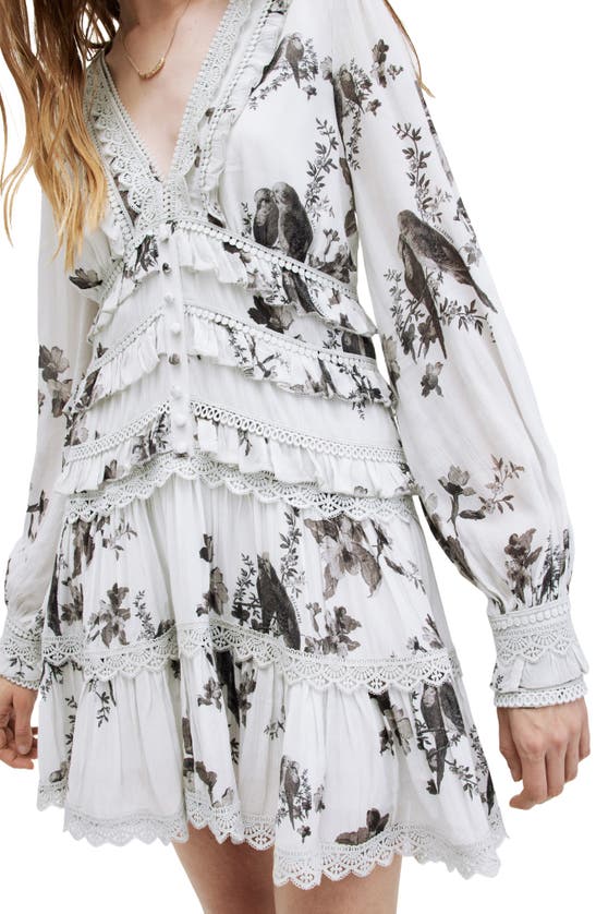Shop Allsaints Zora Iona Floral Print Long Sleeve Dress In Off White