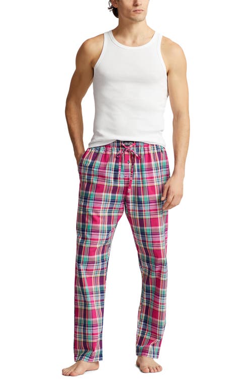 Shop Polo Ralph Lauren Paloma Plaid Cotton Drawstring Pajama Pants In Pink Plaid Multi