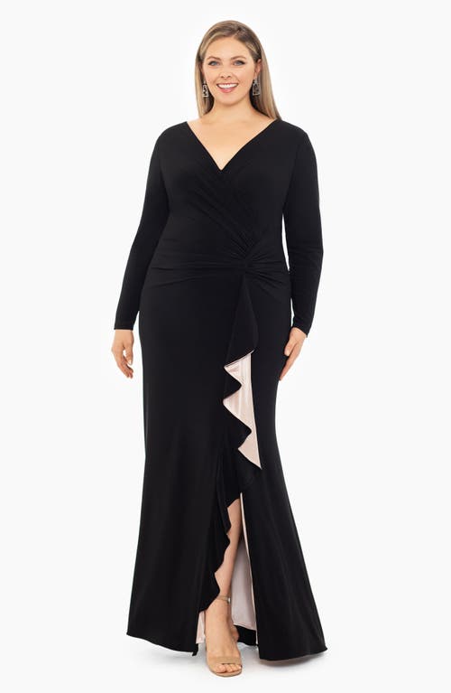 Shop Xscape Evenings Ruffle Long Sleeve Mermaid Gown In Black