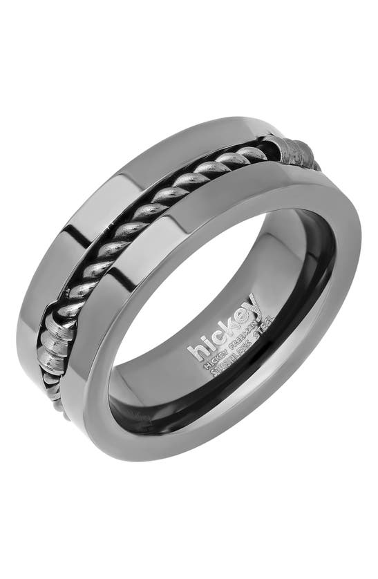 Hmy Jewelry Stainless Steel Braided Ring In Gunmetal