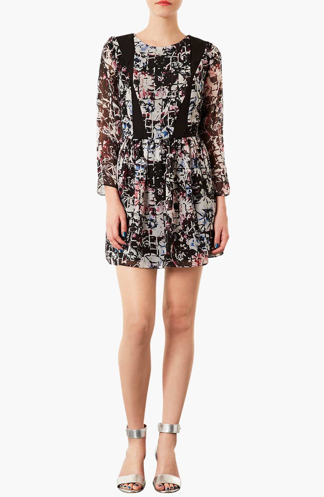 'Floral Grid' Long Sleeve Skater Dress Nordstrom