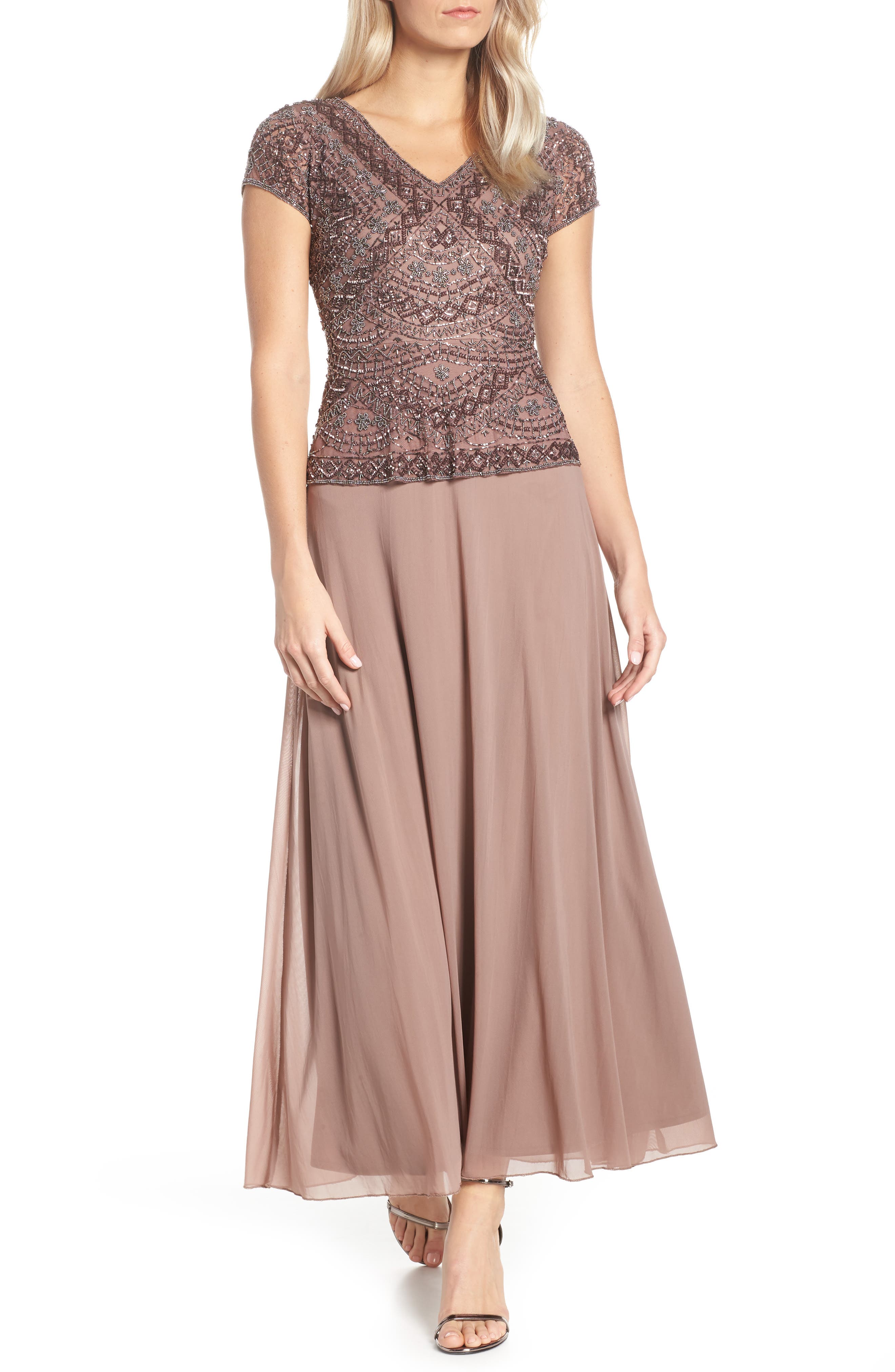 Pisarro Nights Beaded V-Neck Mock Two-Piece Gown, Purple