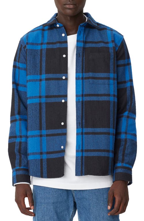 Les Deux Jeremy Check Flannel Button-Up Shirt in Black/Paris Blue