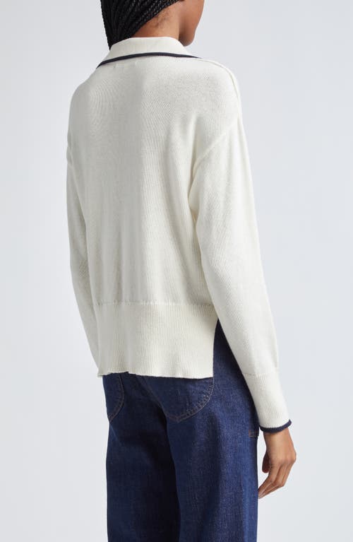 Shop Veronica Beard Koko Johnny Collar Polo Sweater In Ivory