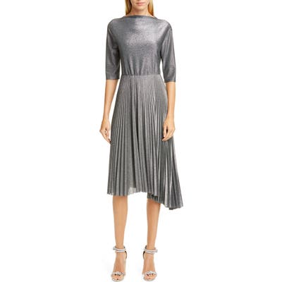 Fabiana Filippi Pleated Metallic Midi Dress, 8 IT - Grey