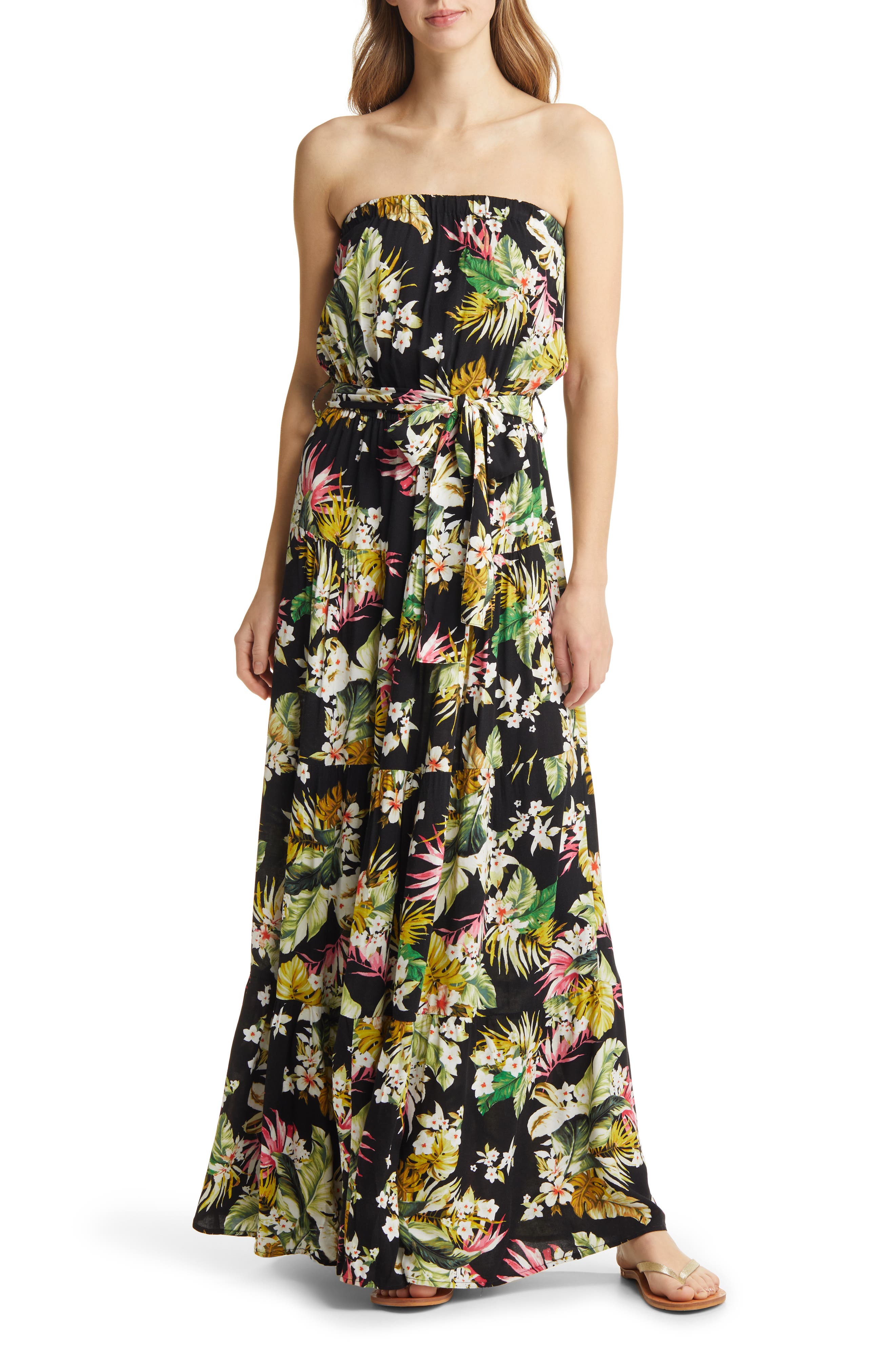 Coast Floral Strapless Dress In Black 
