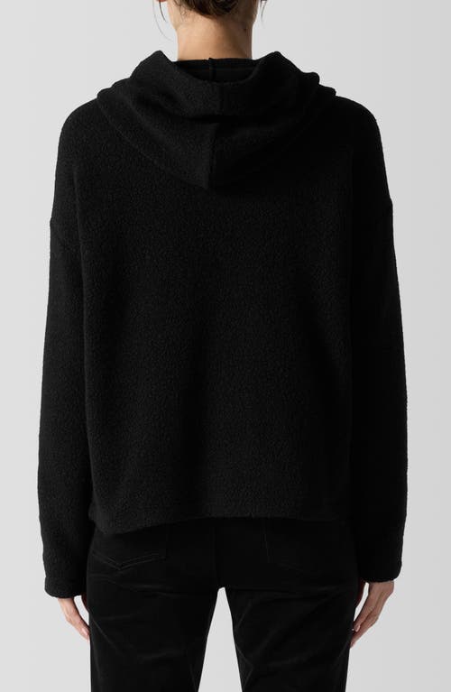 Shop Eileen Fisher Boxy Hooded Wool Blend Jacket In Black