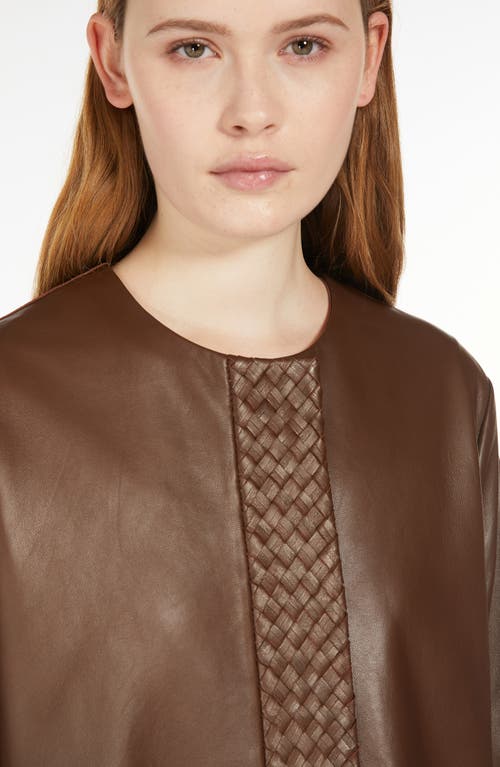 Shop Weekend Max Mara Geyser Woven Placket Leather Coat In Tobacco