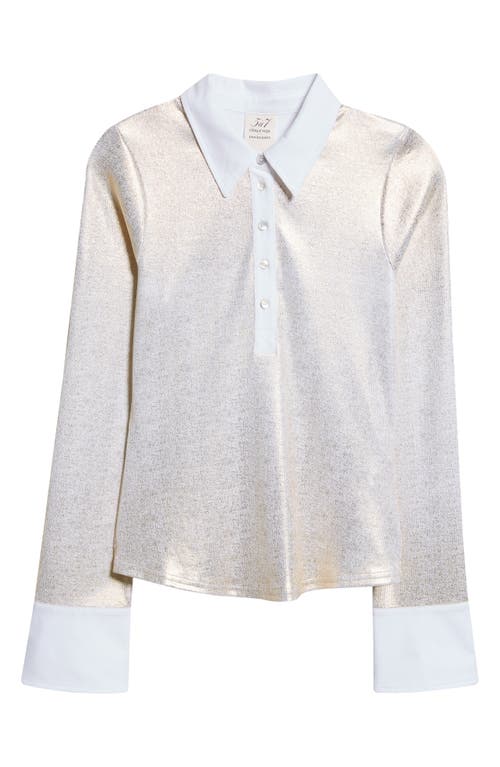 Shop Cinq À Sept Jaden Foli Print Cotton Half-placket Shirt In Gold/white