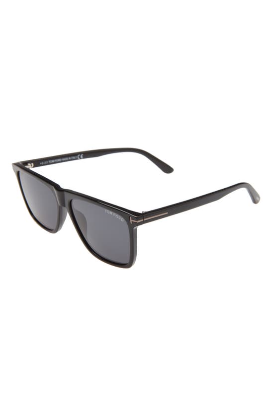 Tom Ford 57mm Fletcher Square Sunglasses In Shiny Black / Smoke