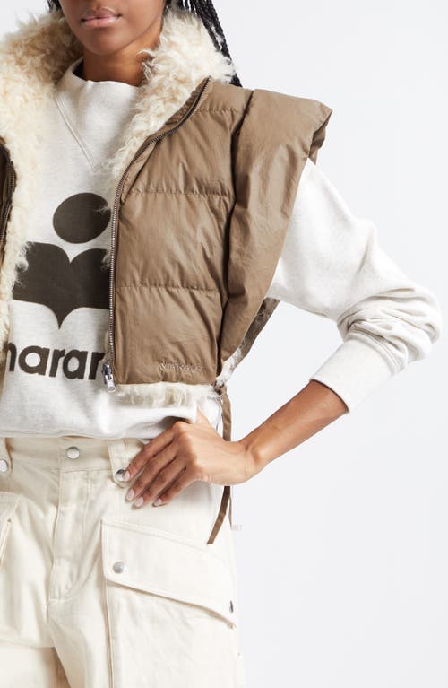 Shop Isabel Marant Étoile Hoodiali Mixed Media Faux Shearling Puffer Vest In Khaki