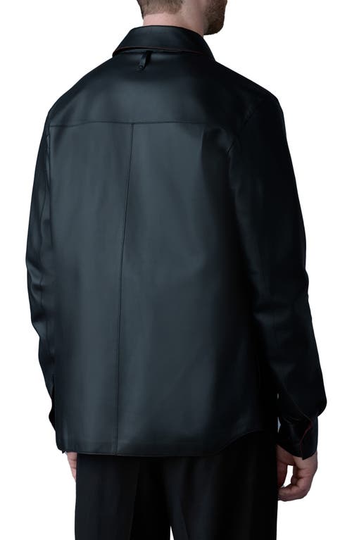 Shop Mackage Remington Leather Shirt Jacket In Black-garnet