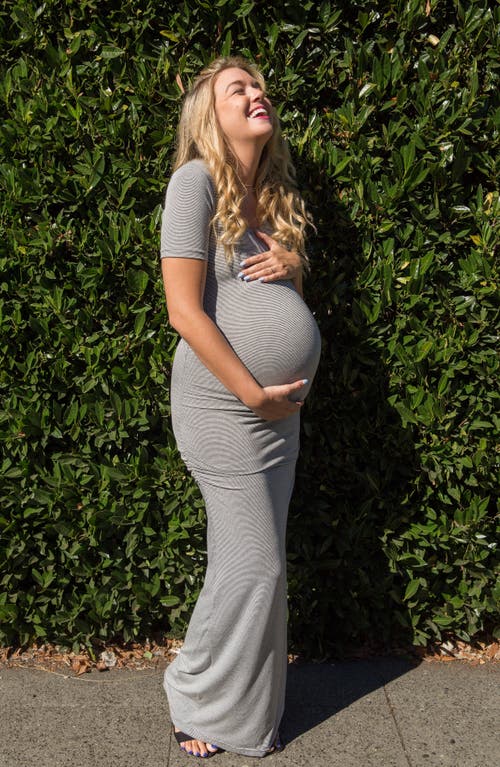 Nom Maternity Heidi Maxi Maternity Dress In Charcoal Stripe