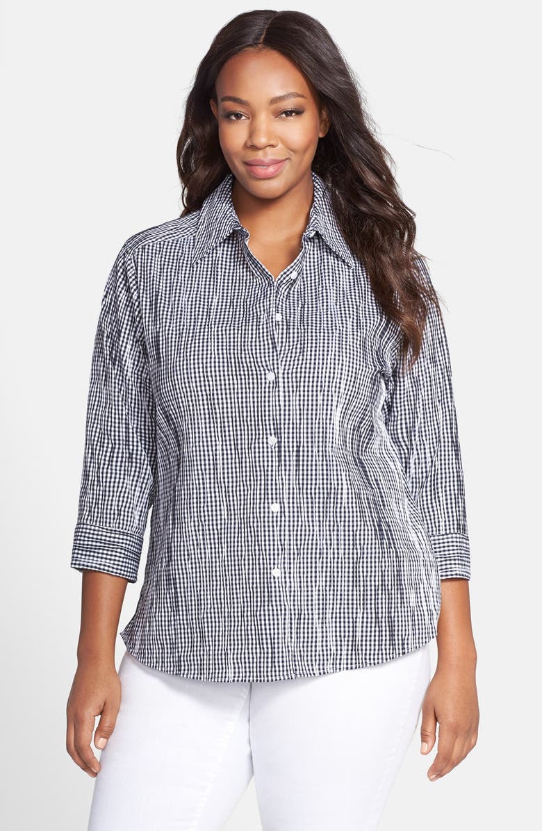 Foxcroft Crinkled Gingham Shirt (Plus Size) | Nordstrom