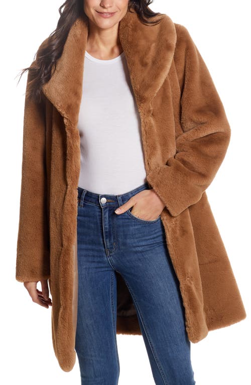 Hooded Faux Fur Coat in Cognac