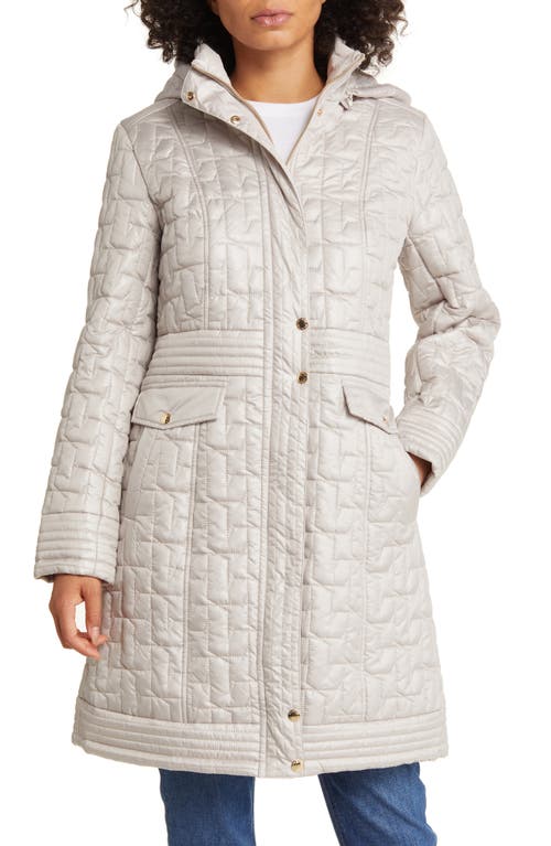 Quilted Hooded Coat in Oyster