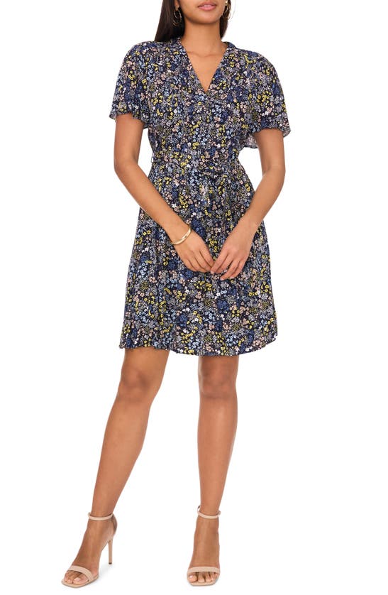 Shop Chaus Floral Short Sleeve Dress In Navy