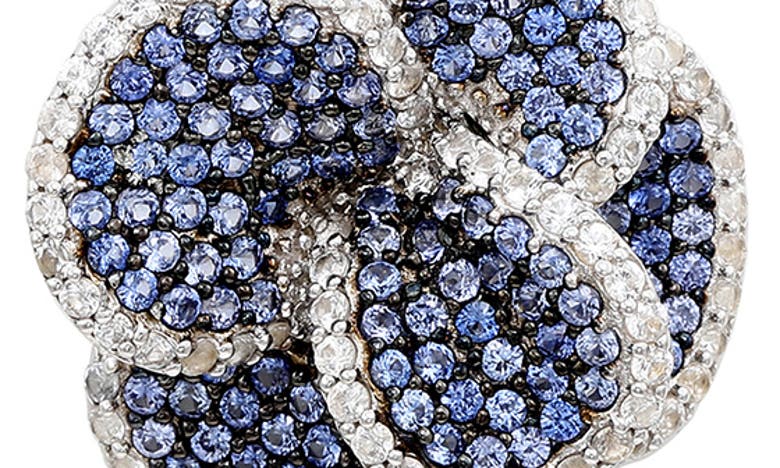 Shop Suzy Levian Sterling Silver Sapphire Pavé & Diamond Accent Flower Pendant Necklace In Blue