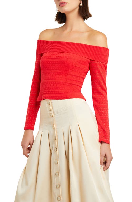 Shop Misook Off The Shoulder Jacquard Sweater In Radiant Pink Red