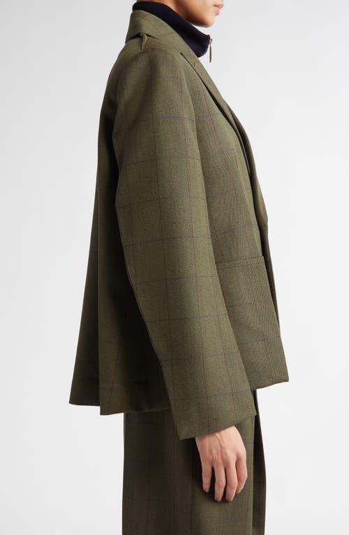 Shop Victoria Beckham Windowpane Check Slant Shoulder Double Breasted Wool Jacket In Dark Fern