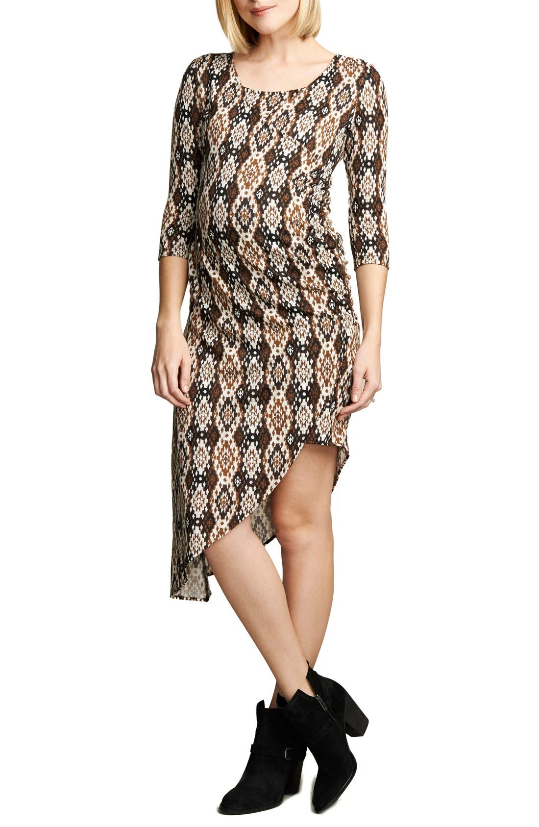 Maternal America Print Asymmetrical Hem Dress