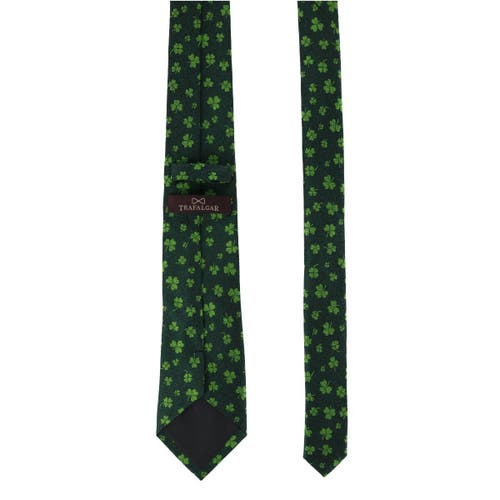 Trafalgar Green Shamrock Novelty Silk Necktie In Green Shamrocks