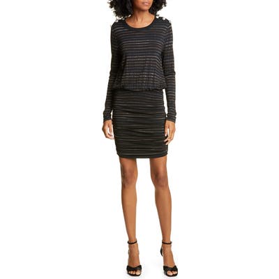 Veronica Beard Marcy Metallic Stripe Long Sleeve Dress, Metallic