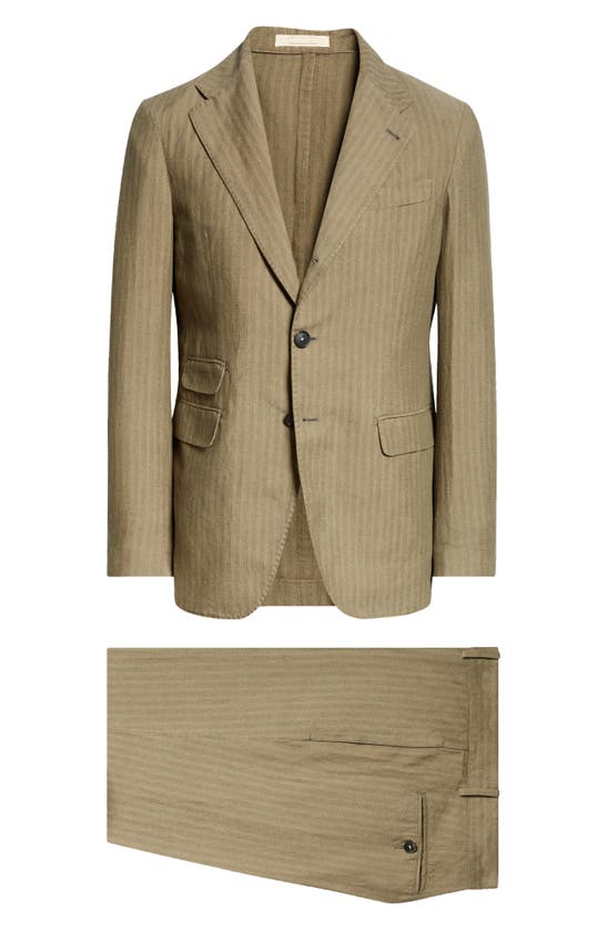 Shop Massimo Alba Sloop Stripe Linen & Cotton Suit In Salvia