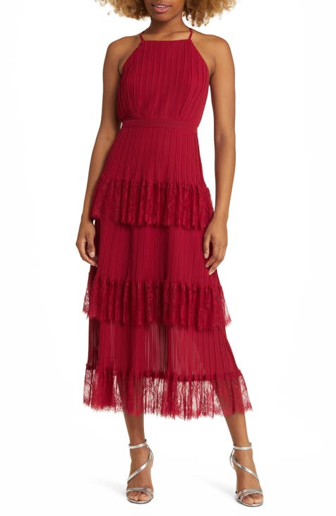 Came for Cocktails Pleated Lace Midi Dress