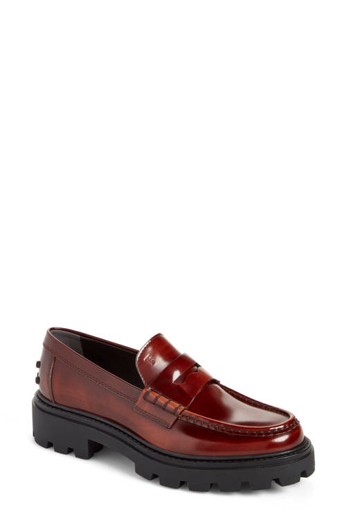 Tod's Lug Sole Penny Loafer in Cuoio Scuro