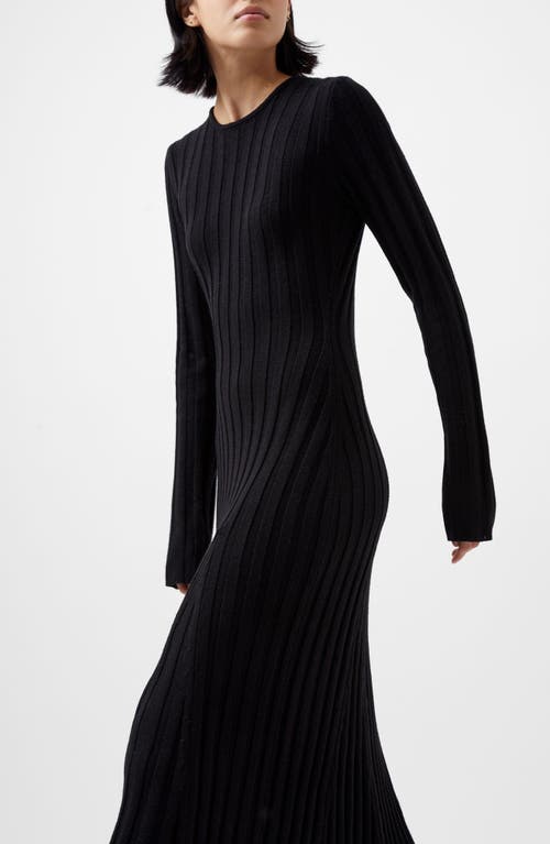 French Connection Long Sleeve Rib Maxi Sweater Dress In Black