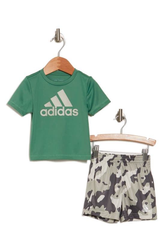 Shop Adidas Originals Adidas Logo T-shirt & Patterned Shorts Set In Green